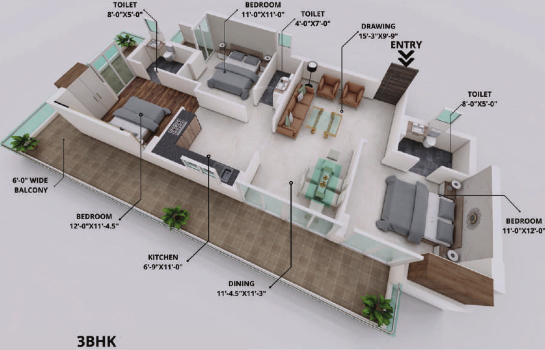 3DFloorPlan of Anirudh Vansihka Greens