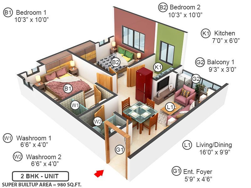 3DFloorPlan of Essquare Parnashree Phase II