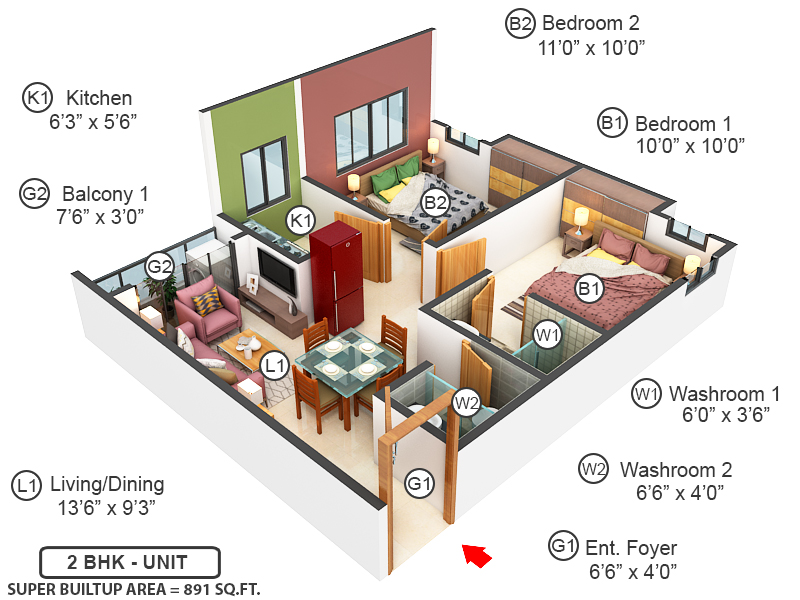 3DFloorPlan of Essquare Parnashree Phase II