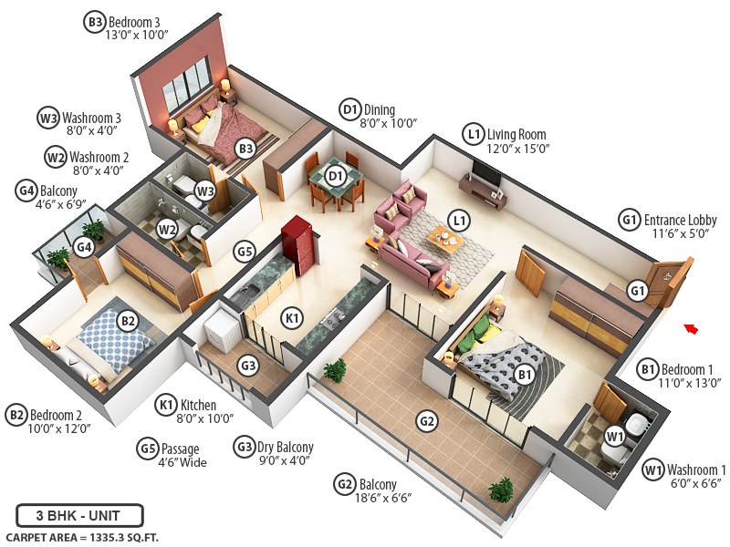 3DFloorPlan of Nutan Swami Pushpa