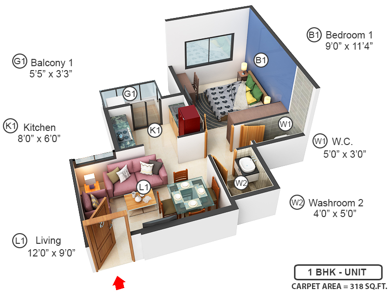 3DFloorPlan of Arihant Aakarshan Phase 1