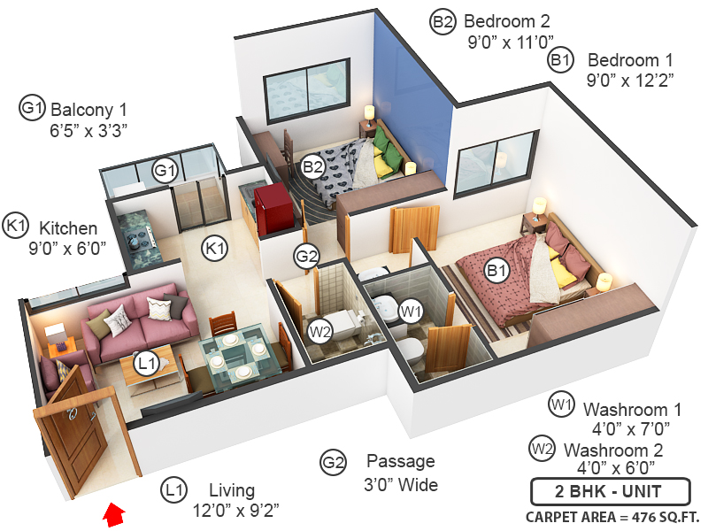 3DFloorPlan of Arihant Aakarshan Phase 1