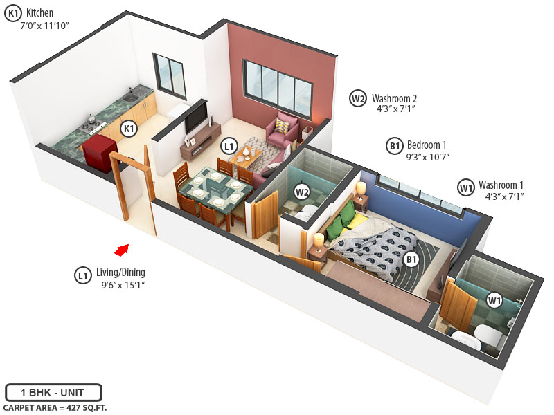3DFloorPlan of Kanakia Greenberg
