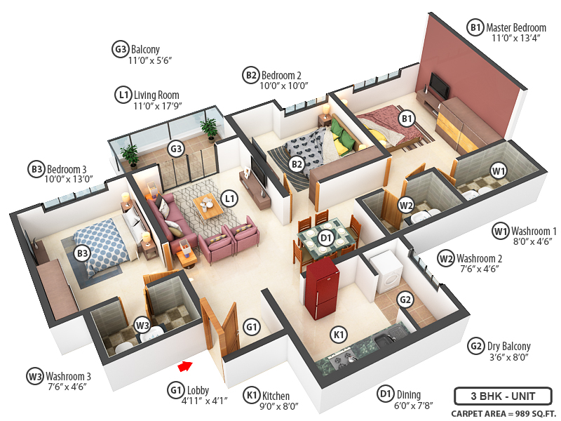 3DFloorPlan of Kohinoor Kaleido