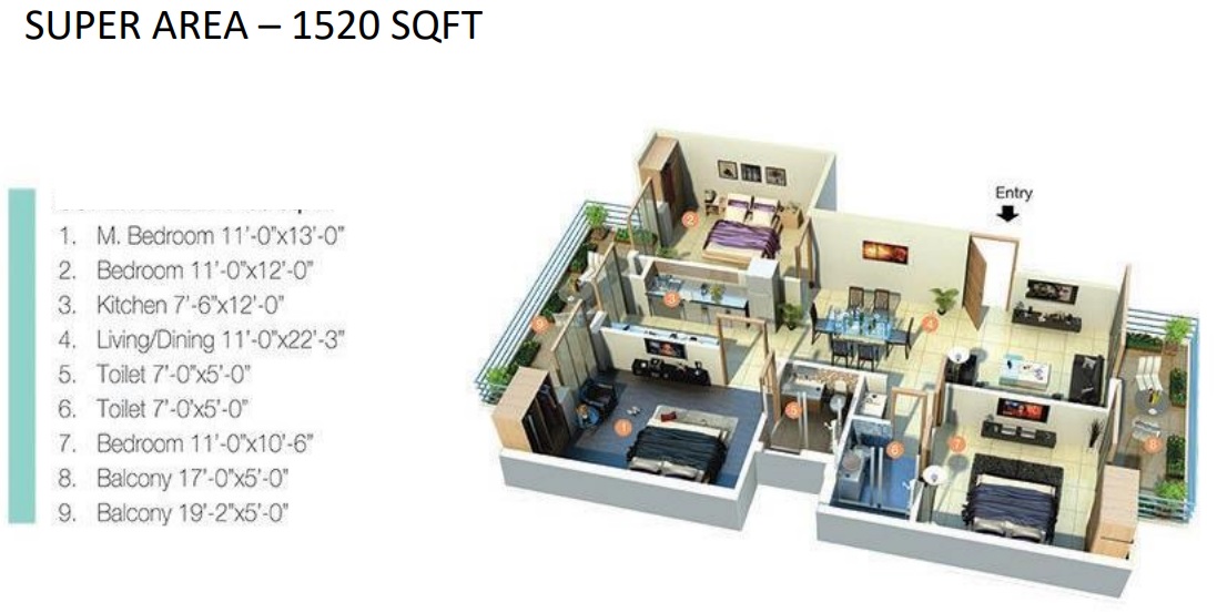 3DFloorPlan of TDI Waterside Floors