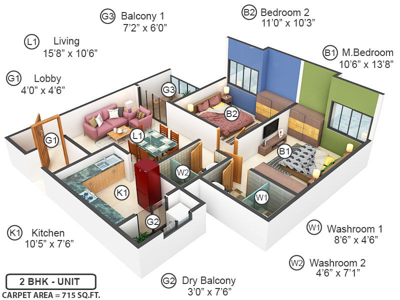 3DFloorPlan of Surya Skies B And C Wing