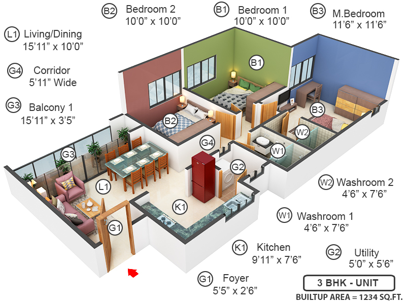 3DFloorPlan of Godrej Splendour