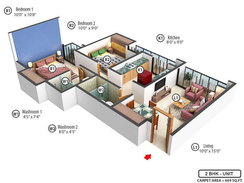 3DFloorPlan of DSS Mahavir Spring Daffodils P3