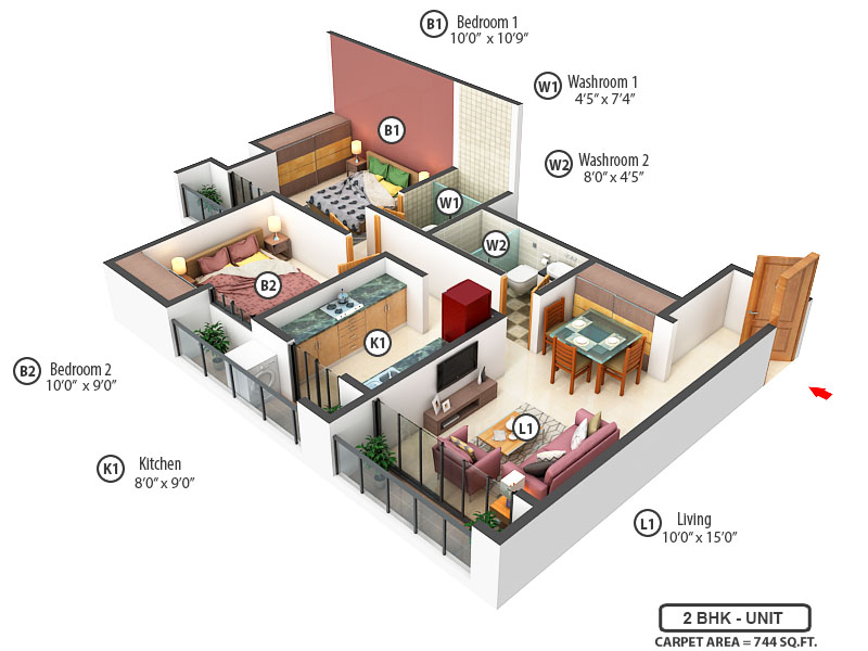 3DFloorPlan of DSS Mahavir Spring Daffodils P3
