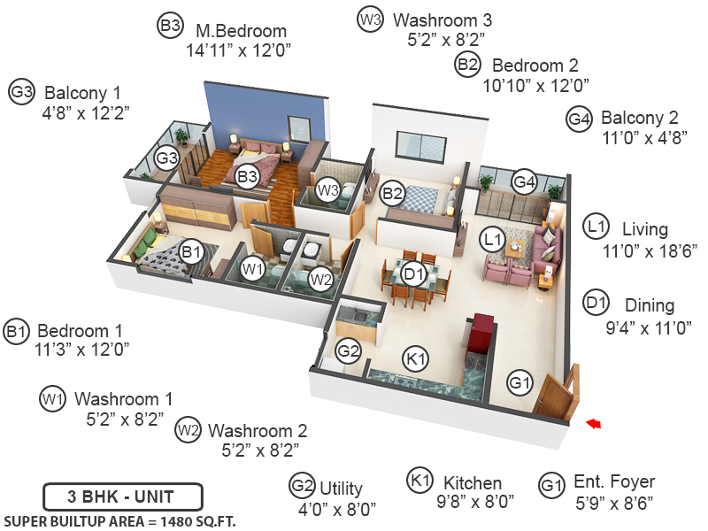 3DFloorPlan of Brigade Nanda Heights
