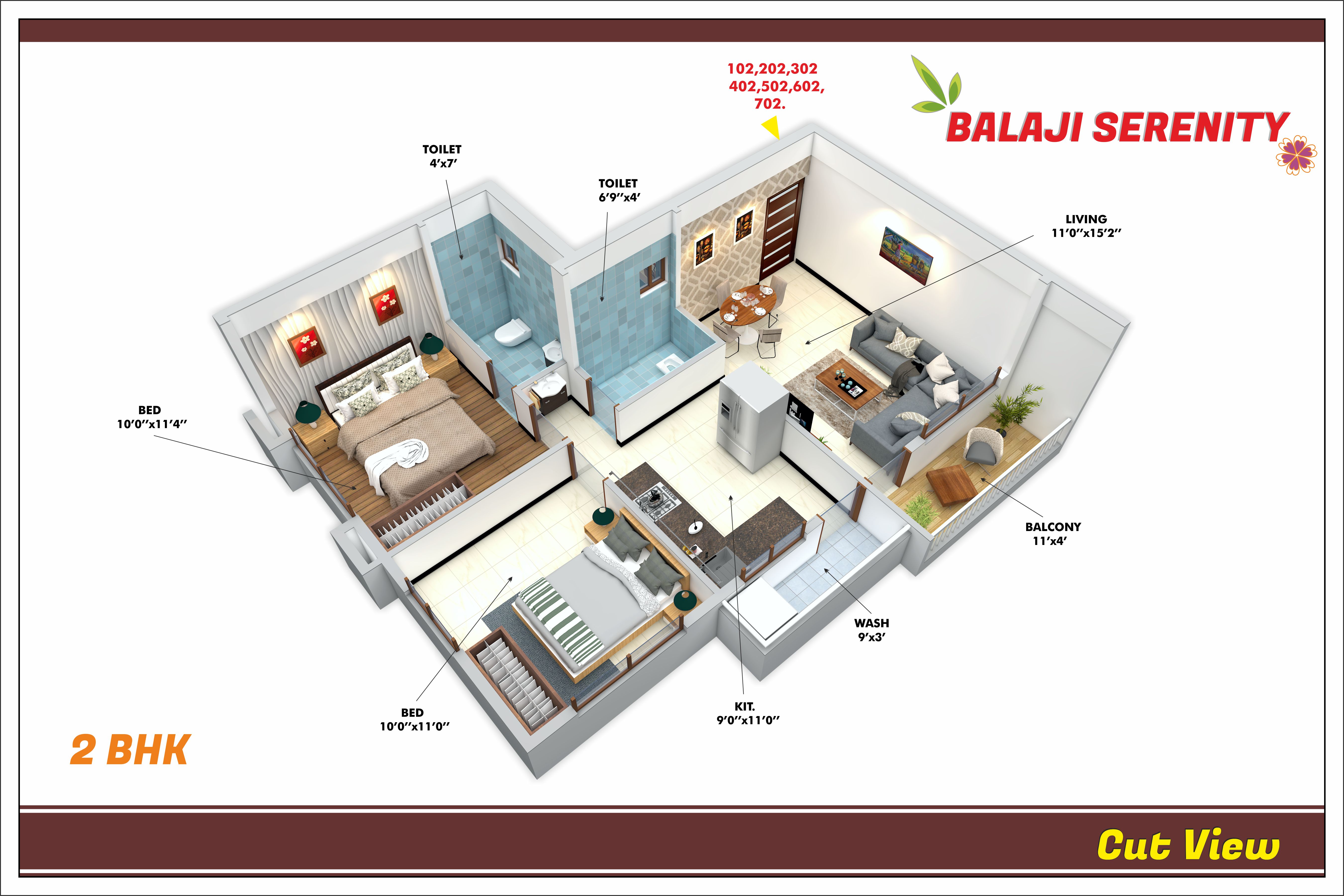 3DFloorPlan of Balaji Serenity