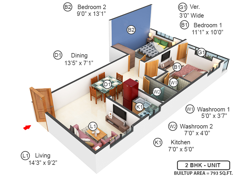 3DFloorPlan of Ganapati Apartment