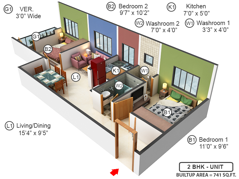 3DFloorPlan of Ganapati Apartment