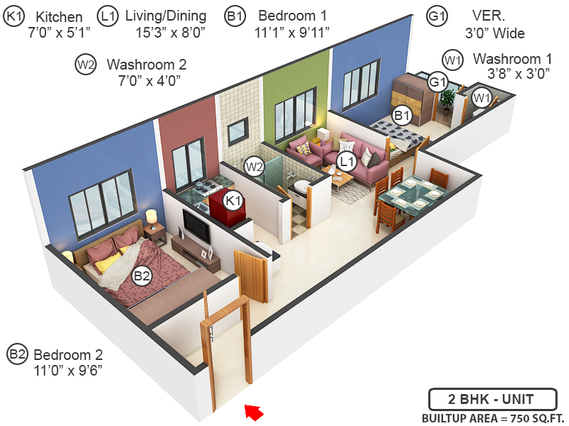 3DFloorPlan of Ganapati Apartment