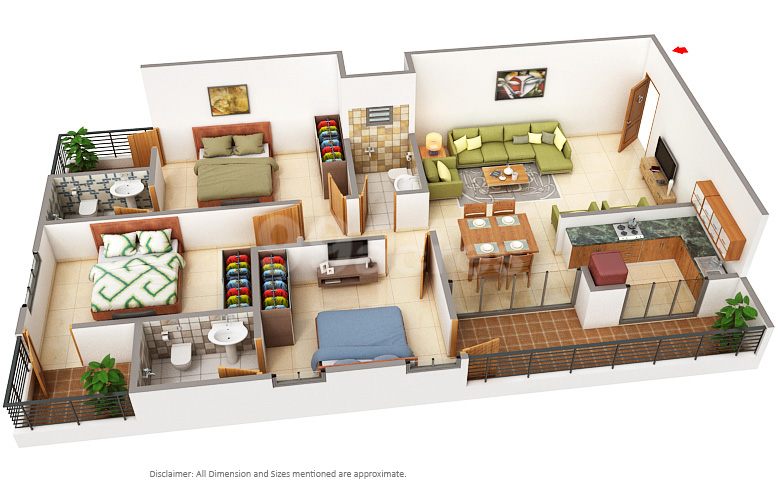 3DFloorPlan of Shree Ganesham Apartment