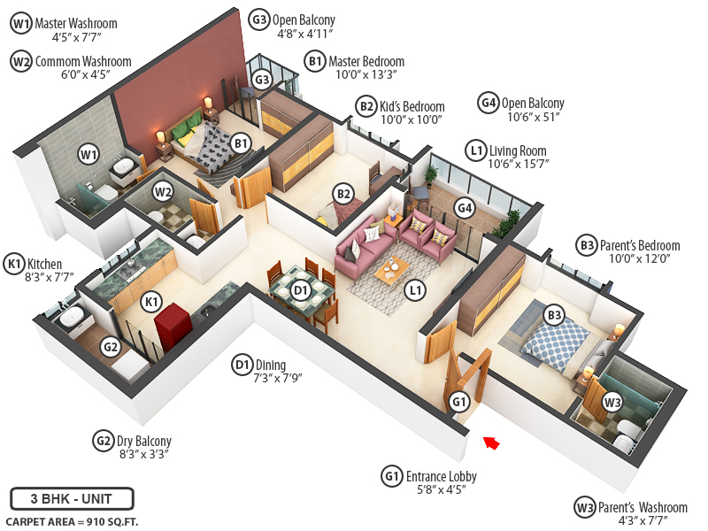 3DFloorPlan of Vilas Yashone Eternitee Phase 1