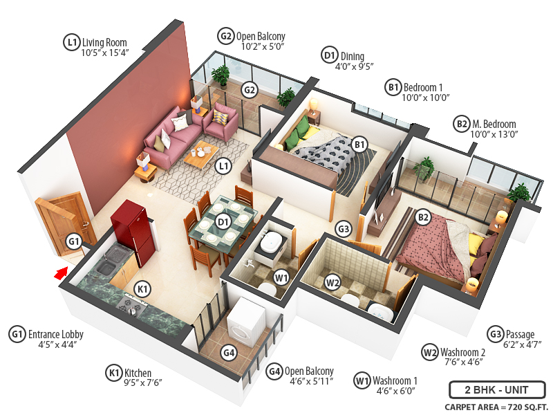 3DFloorPlan of Pride Purple Park Titan Phase II