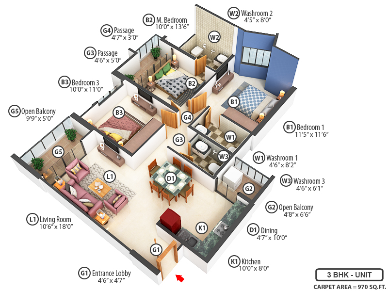 3DFloorPlan of Pride Purple Park Titan Phase II