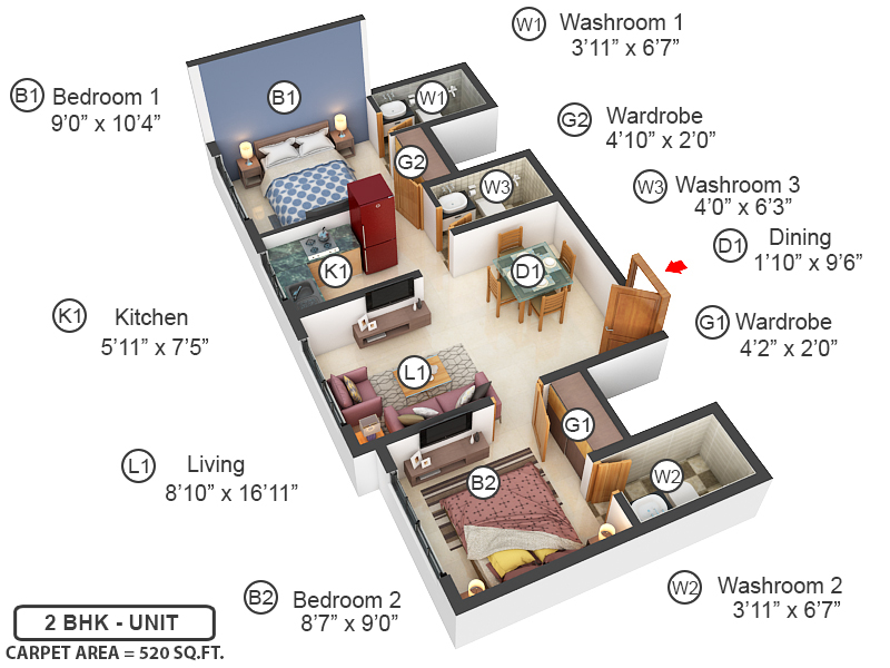 3DFloorPlan of Sethia Pride Wing A