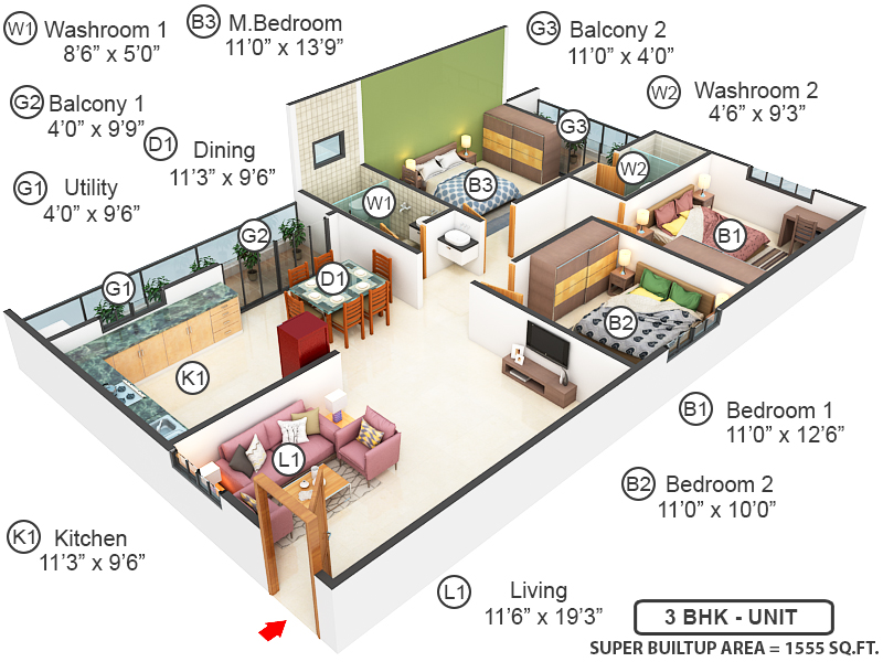 3DFloorPlan of Sri Nandana Grand