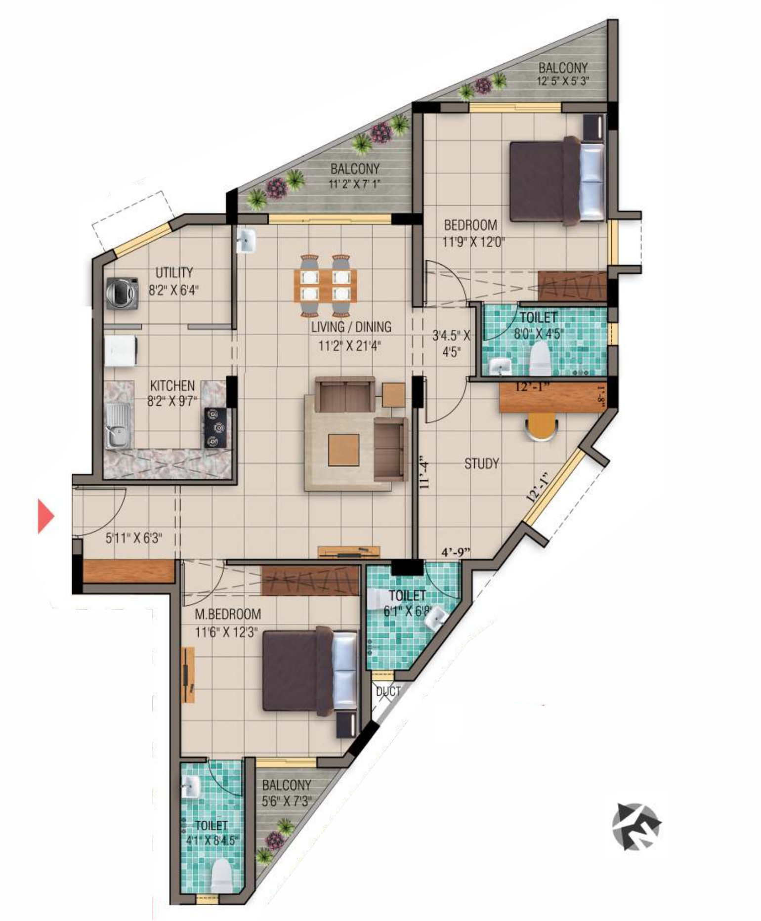 3DFloorPlan of Ruby Upside Avenue