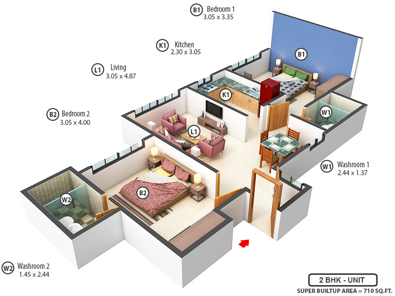 3DFloorPlan of K Raheja Interface Heights