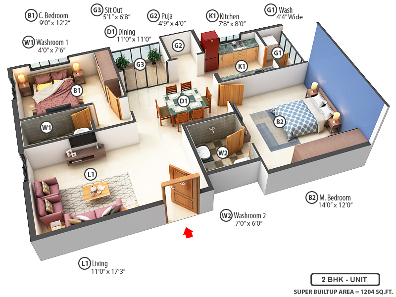 3DFloorPlan of Saanvi Aurelia Homes Phase 1