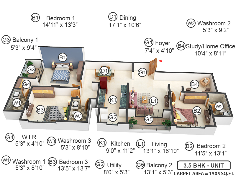 3DFloorPlan of Sobha Insignia