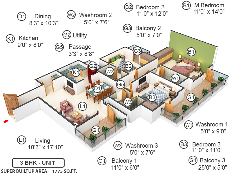 3DFloorPlan of Ramprastha Primera