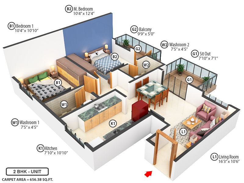 3DFloorPlan of N B Bhalchandra Blessings