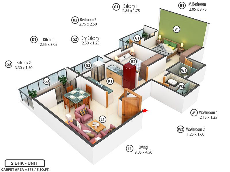 3DFloorPlan of N B Bhalchandra Akashvan