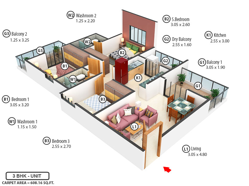 3DFloorPlan of N B Bhalchandra Akashvan