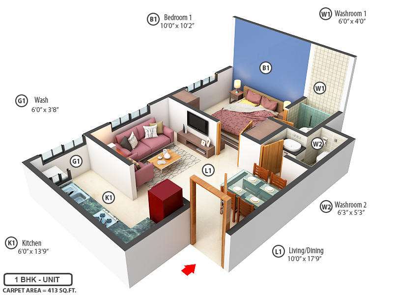 3DFloorPlan of Saanvi Aarambh Zest