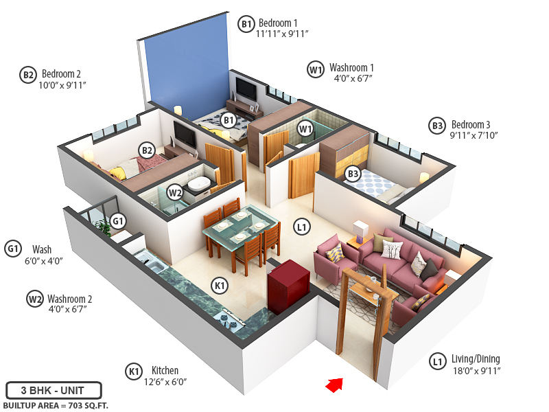 3DFloorPlan of Saanvi Aarambh Vistara