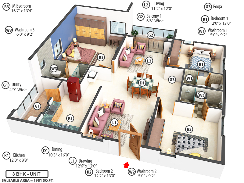 3DFloorPlan of Aparna Cyber Heights