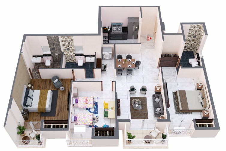 3DFloorPlan of Shubhashish Geeta Phase IV