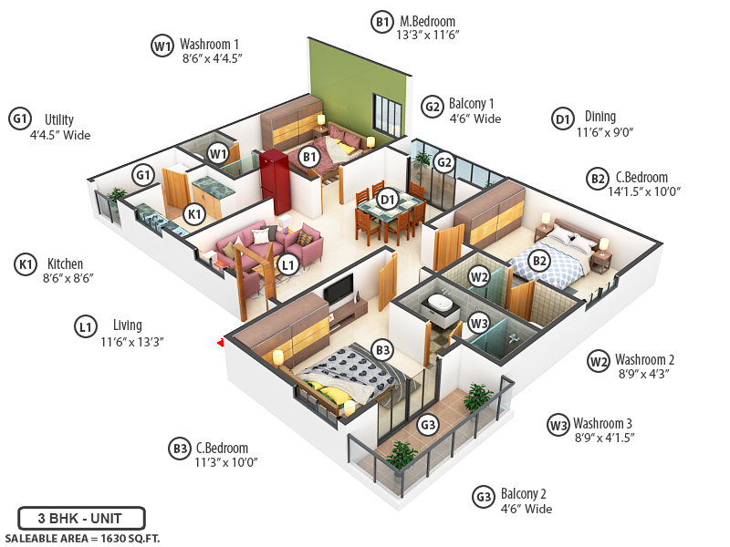 3DFloorPlan of Inspire Four Square