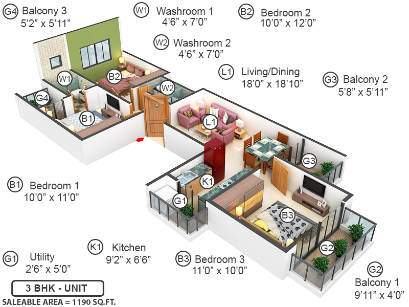 3DFloorPlan of Signature Global City 81 Phase 2