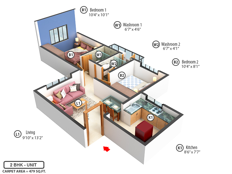 3DFloorPlan of Puraniks Unicorn Phase 2