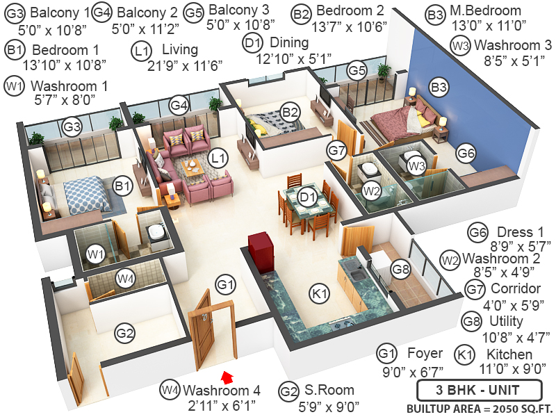 3DFloorPlan of Godrej Athena