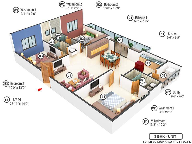 1711 sq ft 3 BHK 3T Apartment for Sale in Risinia Builders The Edge