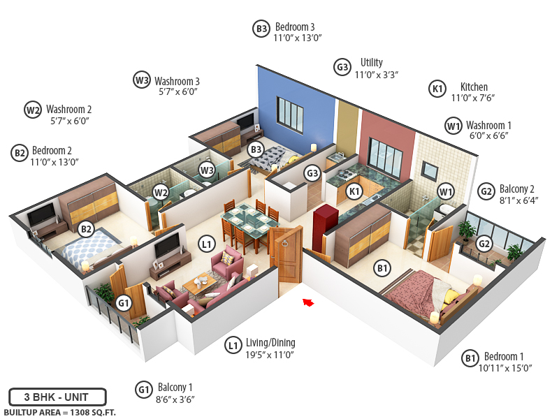 3DFloorPlan of Ramaniyam Summit