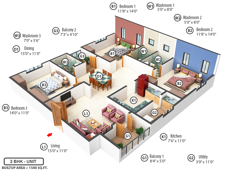 3DFloorPlan of Ramaniyam Summit