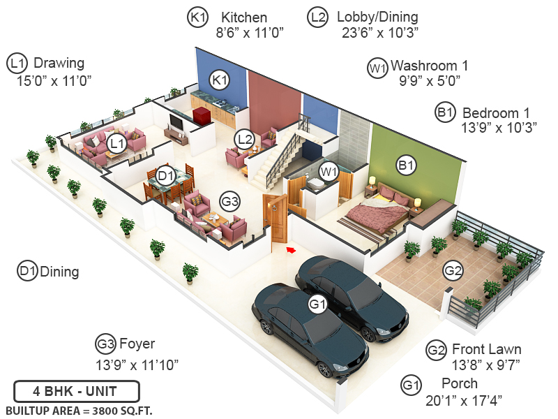 3DFloorPlan of Amrawati Residency