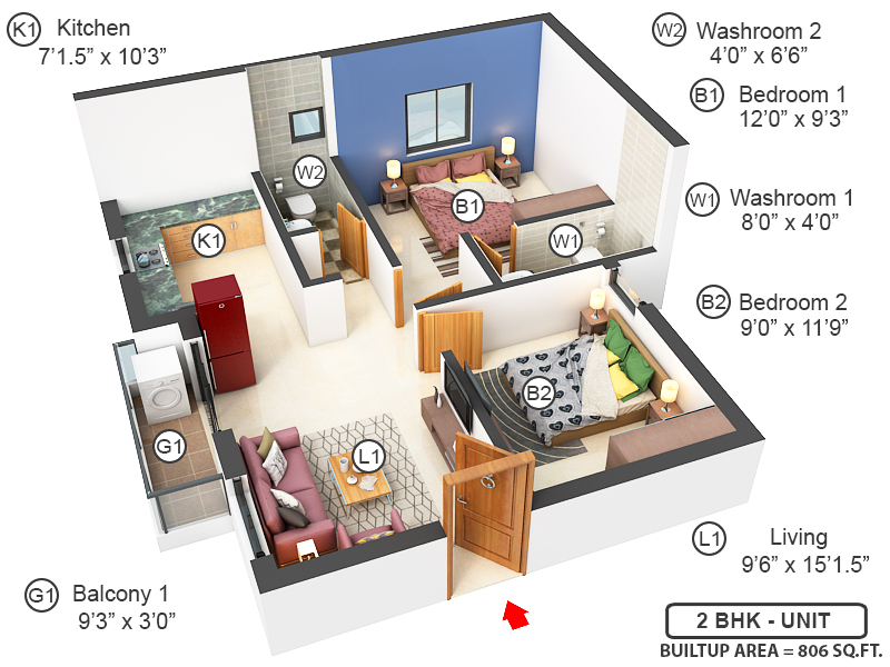 3DFloorPlan of Green Sai Lakshmi Flats