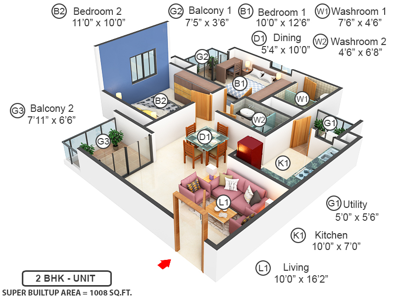 3DFloorPlan of Ajmera Lakeside Paradise