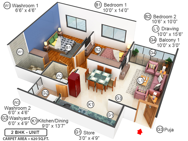 3DFloorPlan of Westport Money Plant Residency