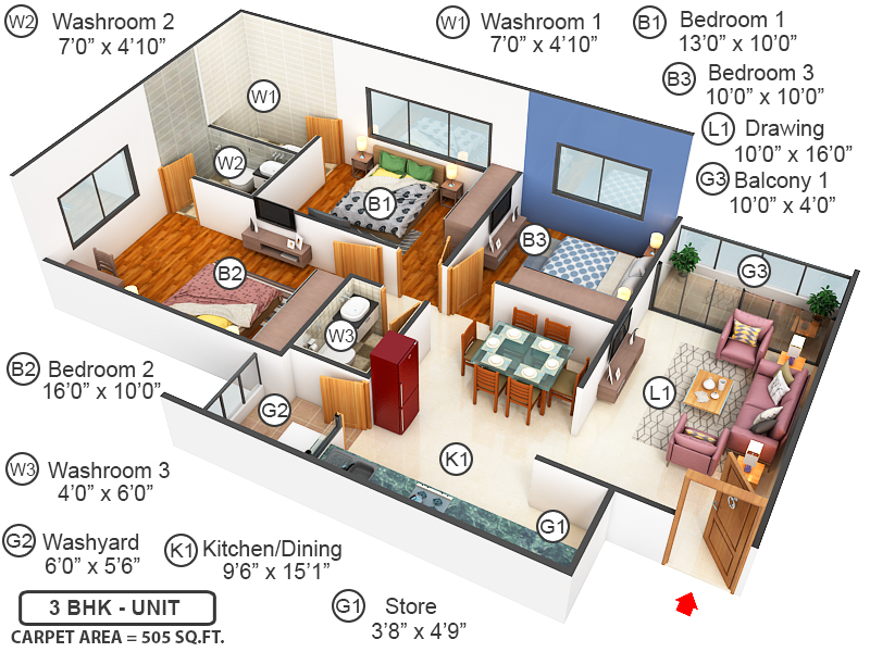 3DFloorPlan of Westport Money Plant Residency
