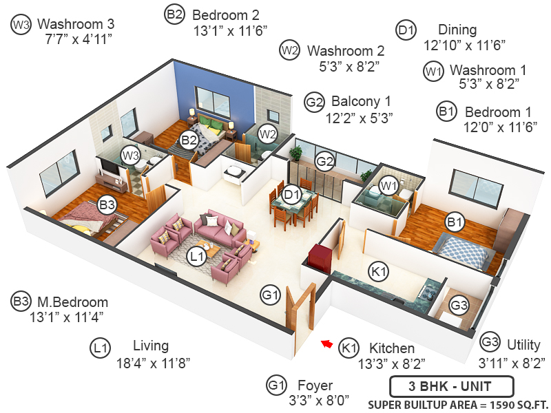 3DFloorPlan of Sreerosh Cynthia