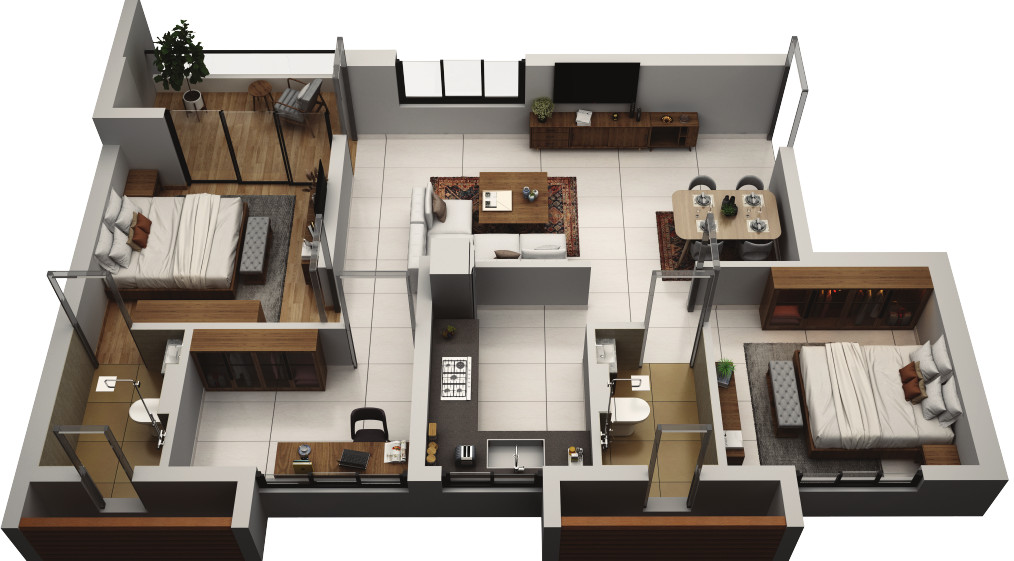 3DFloorPlan of The Royal Ganges 1 Phase I
